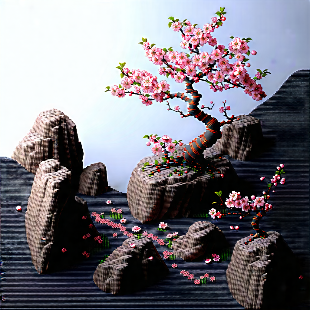 Nature Tilt-shift Photography: Cherry Blossoms In Rocky Terrain With Beautifully Crafted