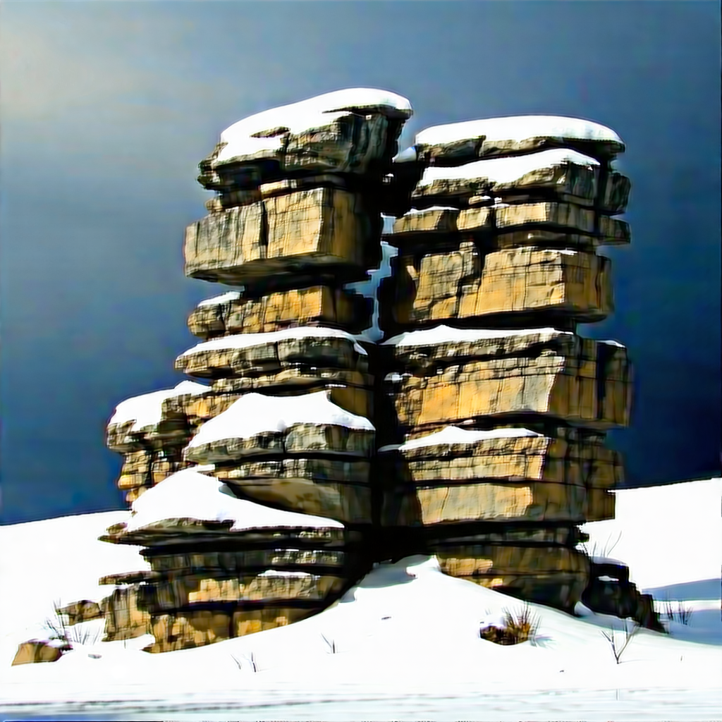Nature Matte Painting: Rock Formation In Winter Snow With Large Rock