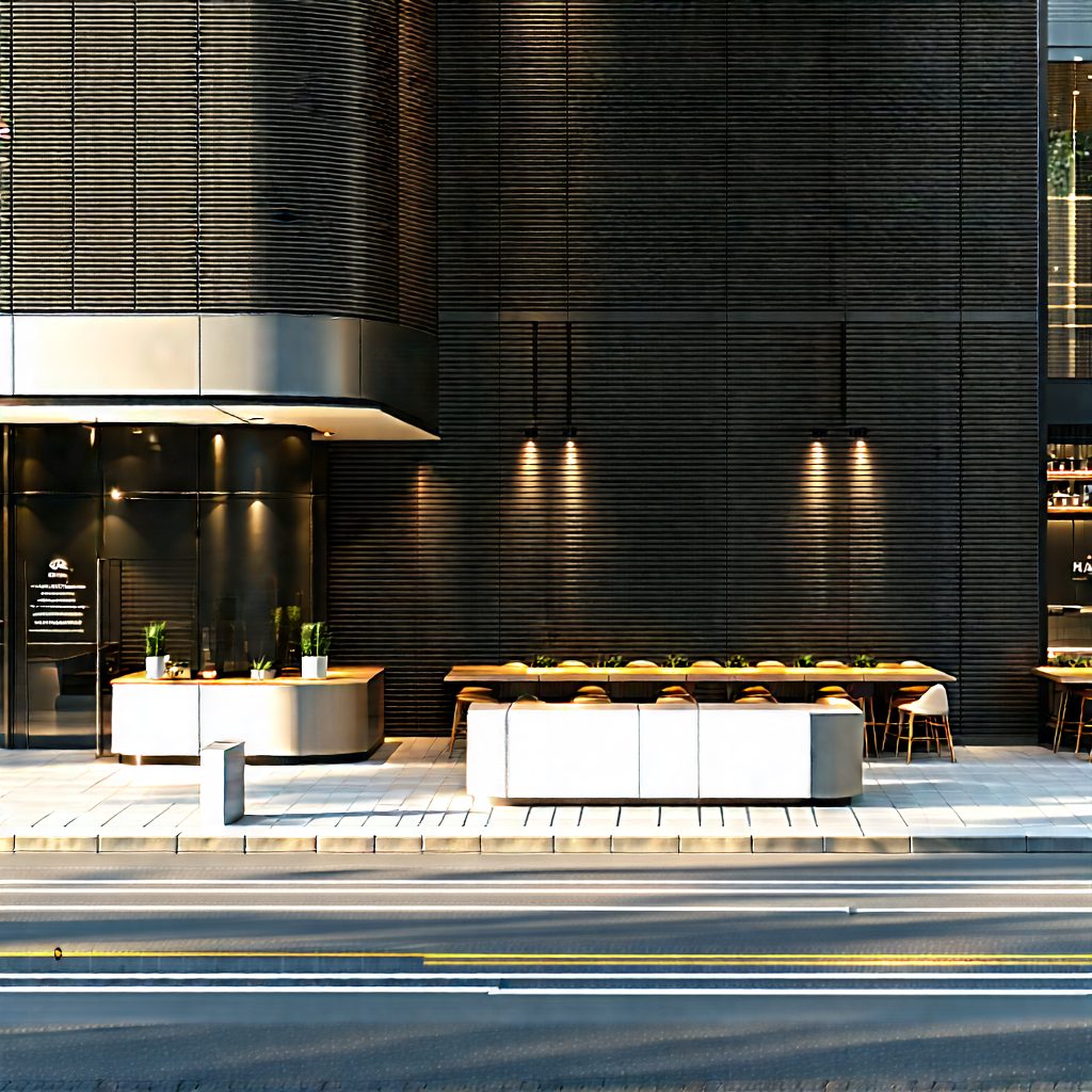 Urban Macro Photography: Urban Street With Outdoor Seating With Large Building