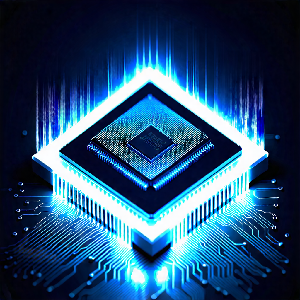 Tech Isometric Design: Microchip with blue light (glow:1.29)