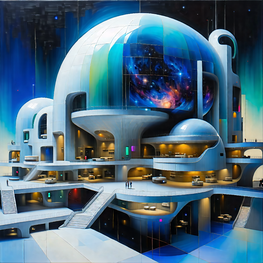 Tech Acrylic Painting: (futuristic:1.16) Innovation Hub With Painting Futuristic