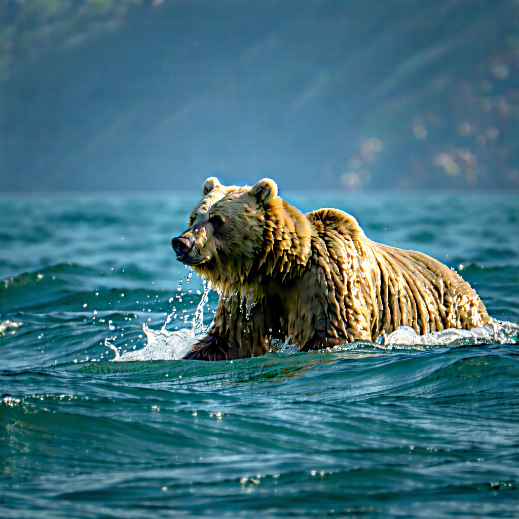 Nature Editorial Photography: Bear In Ocean Waters With Large Brown