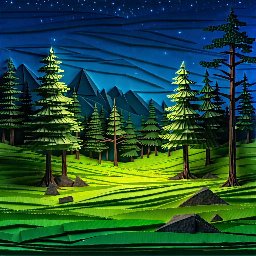Nature Low Poly: Forest scene during blue hour