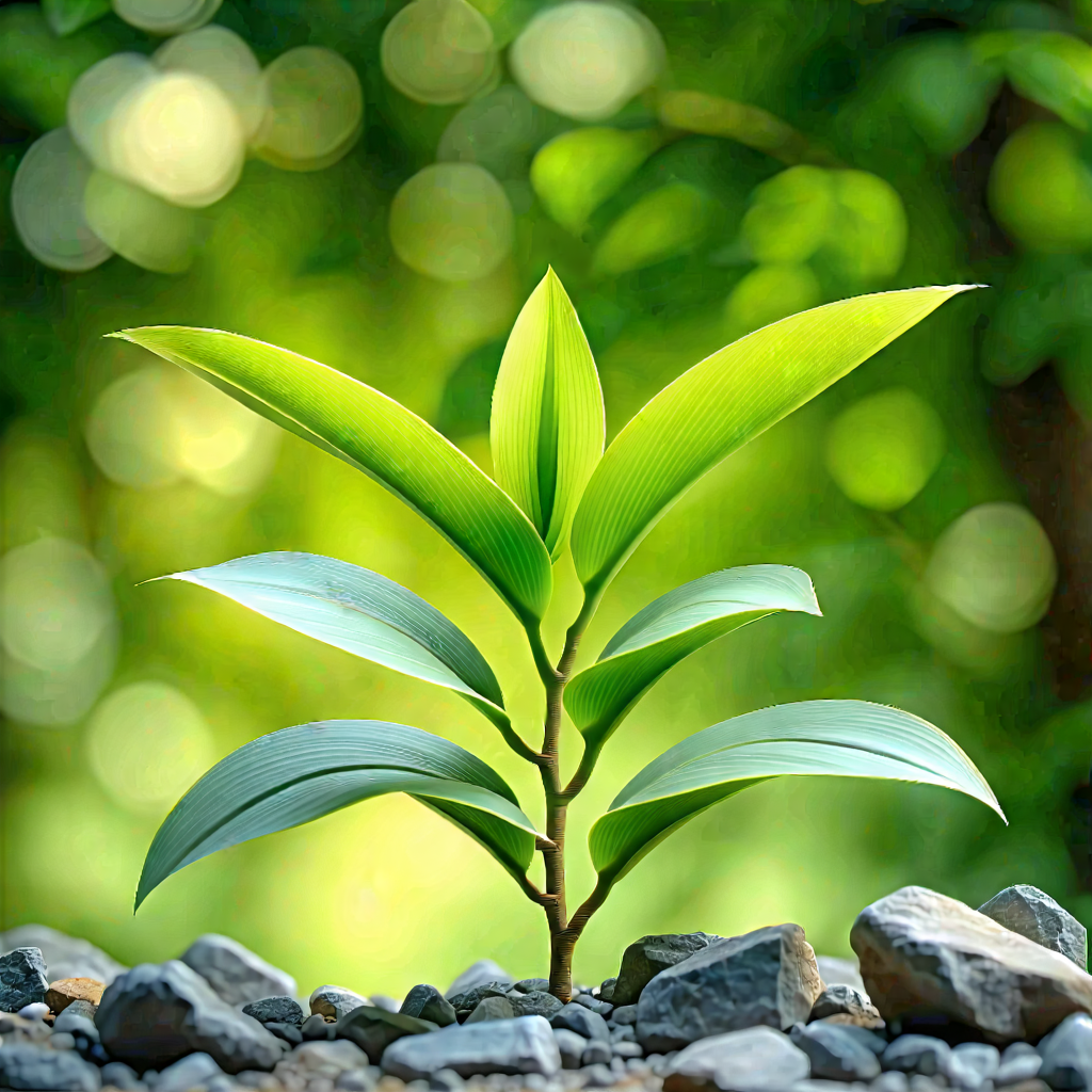 Nature Commercial Photography: Tropical Plants In Rocky Terrain With Small Green
