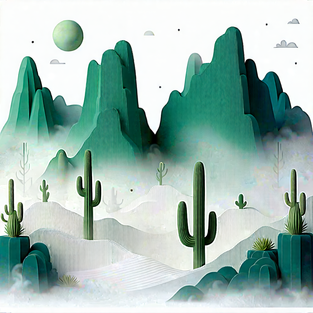Nature Isometric Design: Cactus In Misty Environment With Image, There