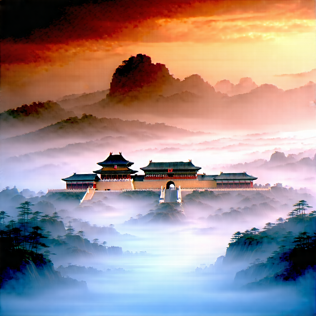 Urban Watercolor Painting: Cultural Center With Dramatic Clouds With Beautiful Mountain