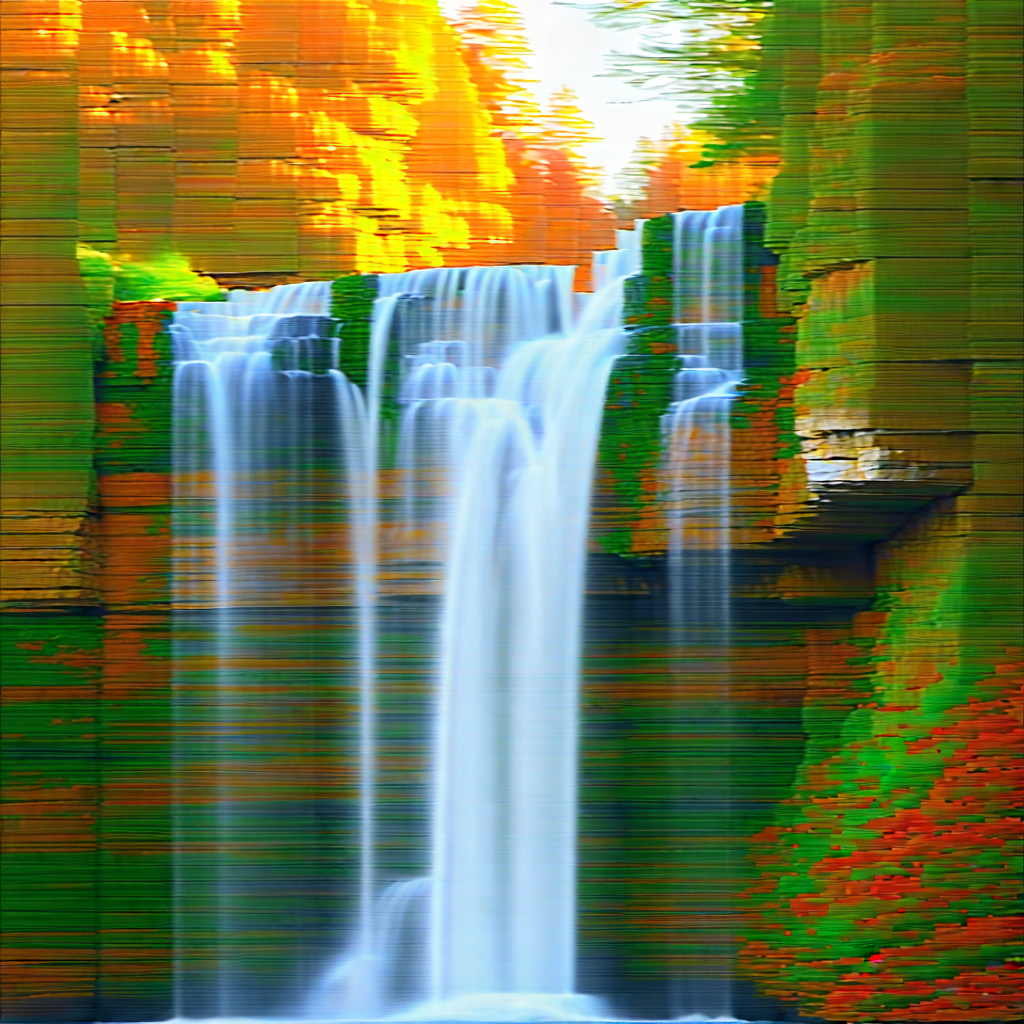 Nature Product Photography: Waterfall In Autumn Colors With Colorful, Artistic