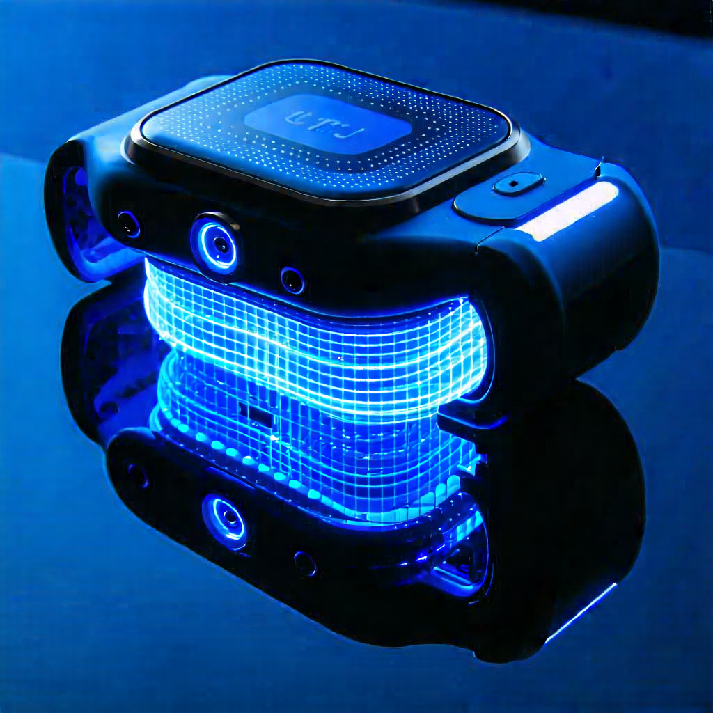 Tech Geometric Design: Innovative Wearable (device:1.46) Design With Blue Glowing