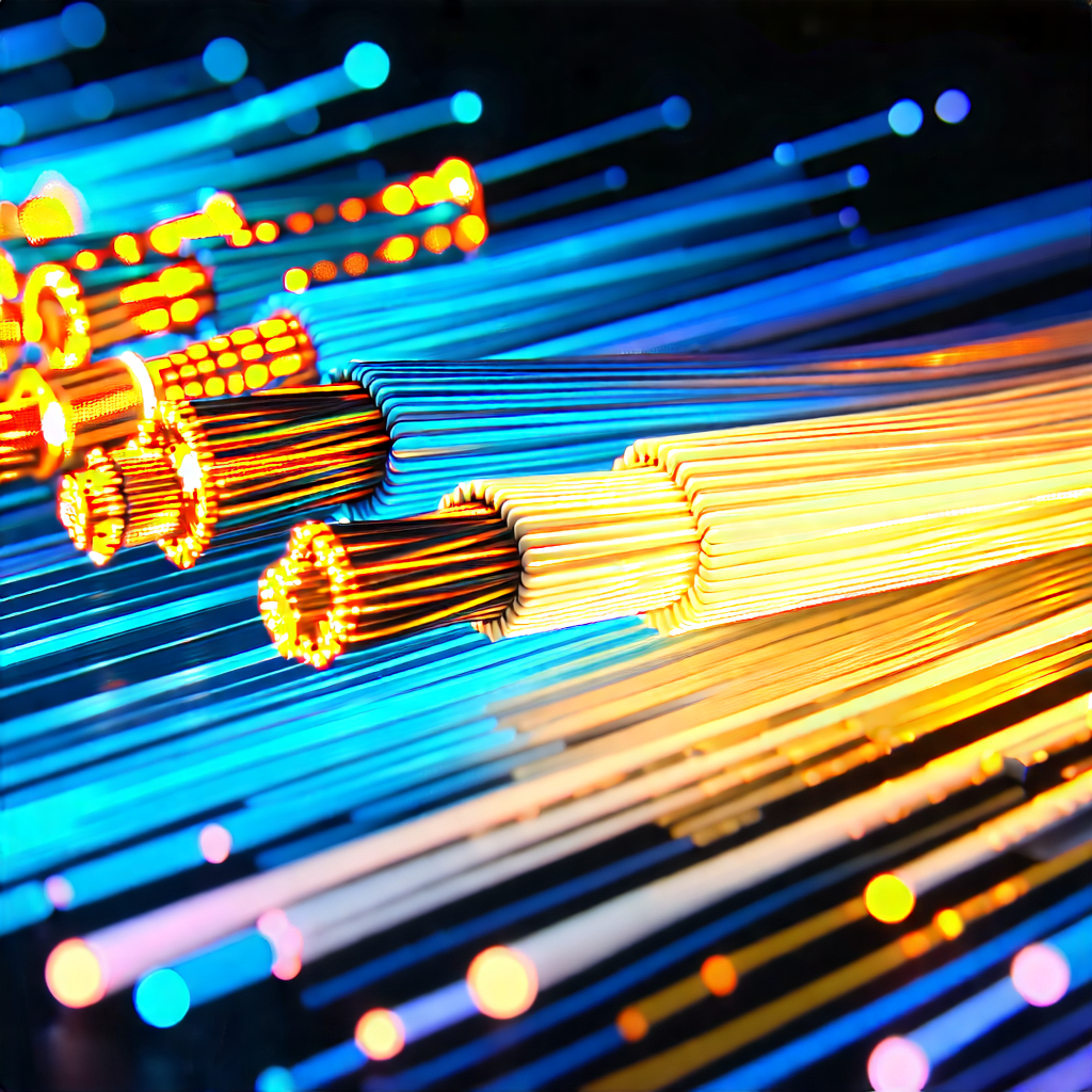 Tech Watercolor Painting: Close-up Of Fiber Optic Cables With Close-up Blue