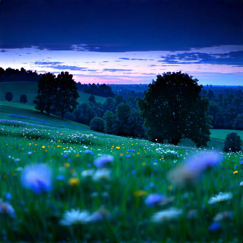Nature Professional Photography: Meadow During Blue Hour With Beautiful, Lush