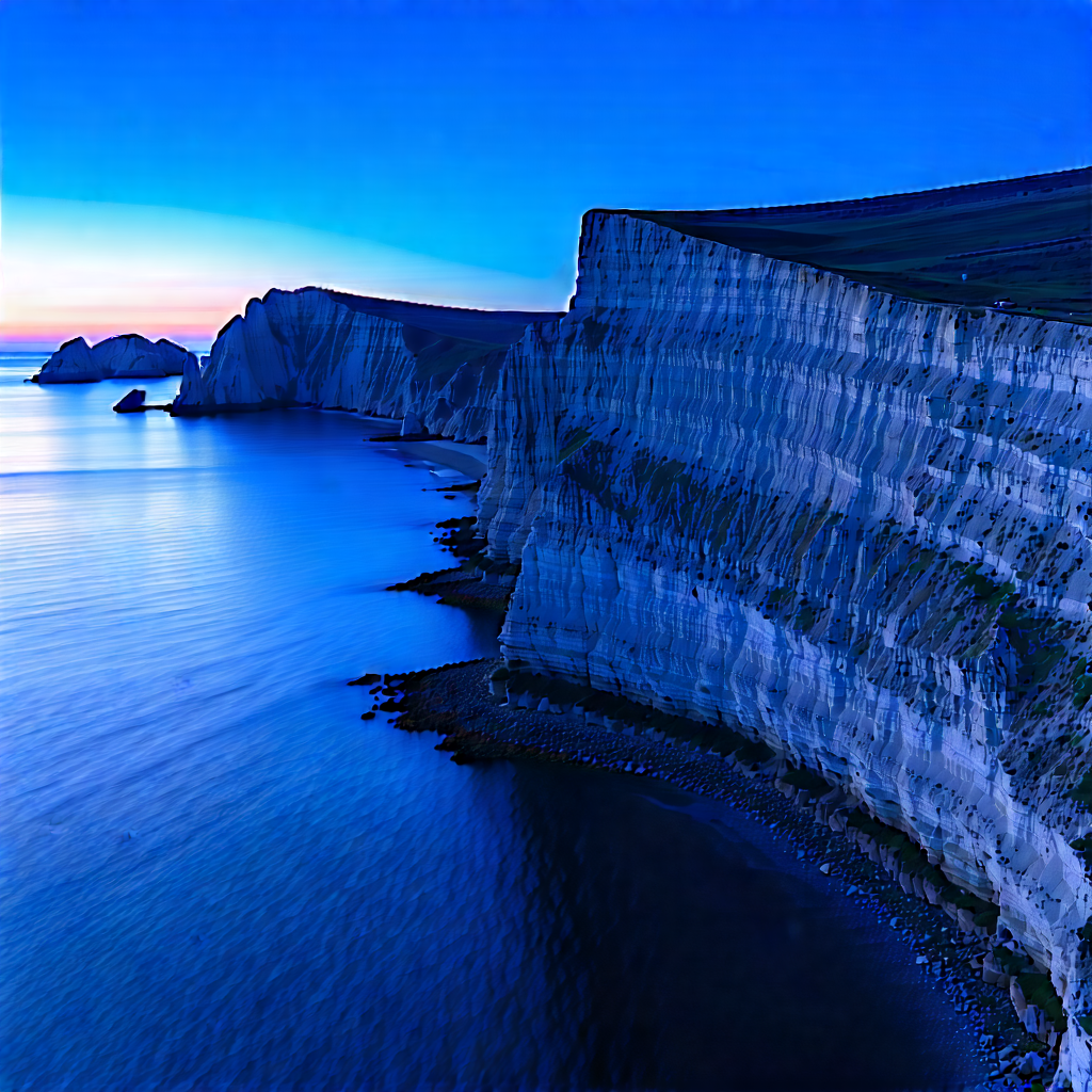 Nature Drone Photography: Coastal Cliff During Blue Hour With Large Cliff