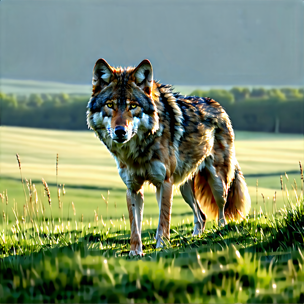 Nature Cinema 4d: Wolf In Prairie Grassland With Wolf Standing