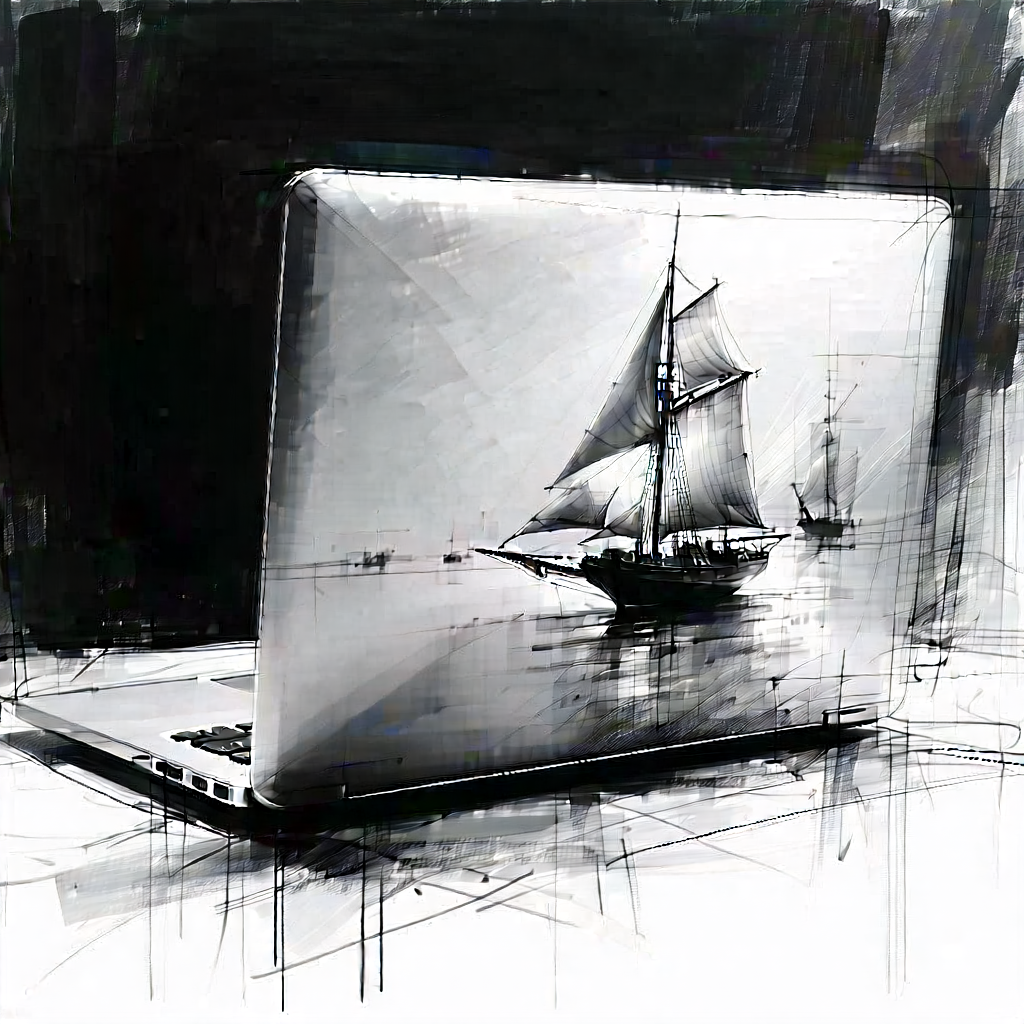 Tech Charcoal Drawing: Laptop With User Interface With Laptop Computer