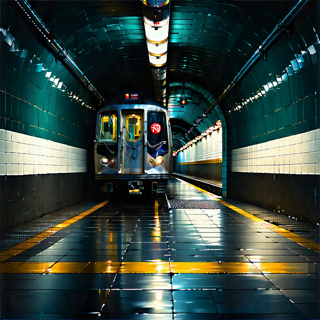 Urban Lithograph: (city:1.47) Subway In Arts District With Train Traveling