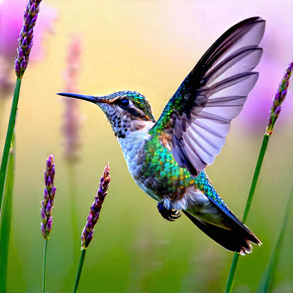 Nature Architectural Photography: Hummingbird In Prairie Grassland With Colorful Hummingbird