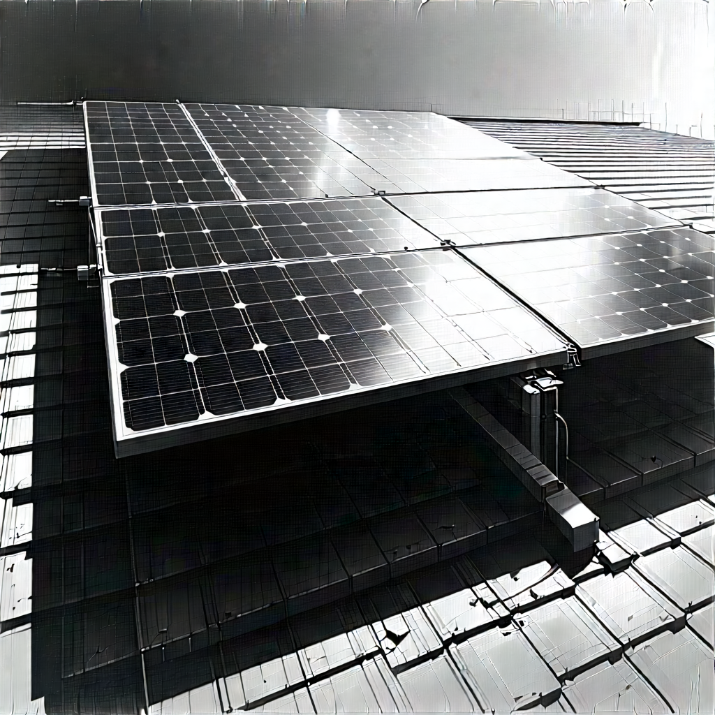 Tech Charcoal Drawing: Solar panel with laser scanning