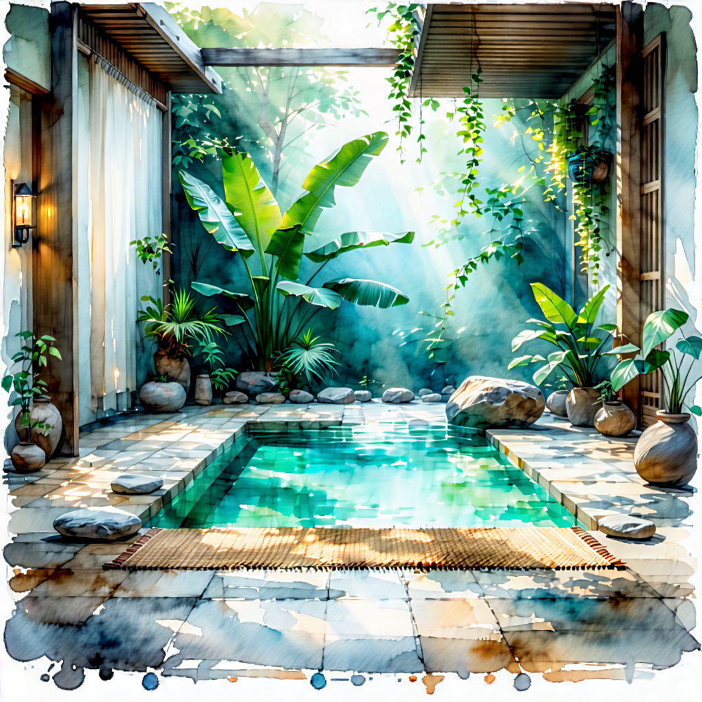 Lifestyle Watercolor Painting: Wellness Scene With Natural Lighting With Beautifully Drawn