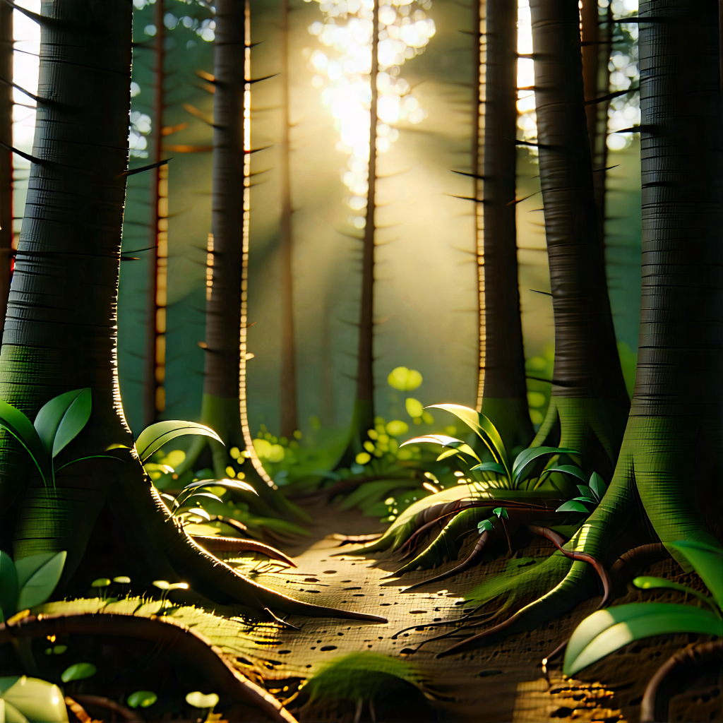 Nature Blender Artwork: (forest:1.29) Scene During Golden Hour With Colorful, Computer-generated
