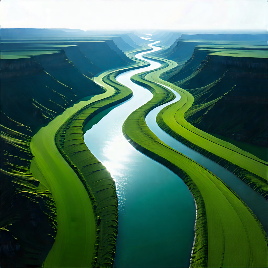Nature Matte Painting: Aerial view of winding river
