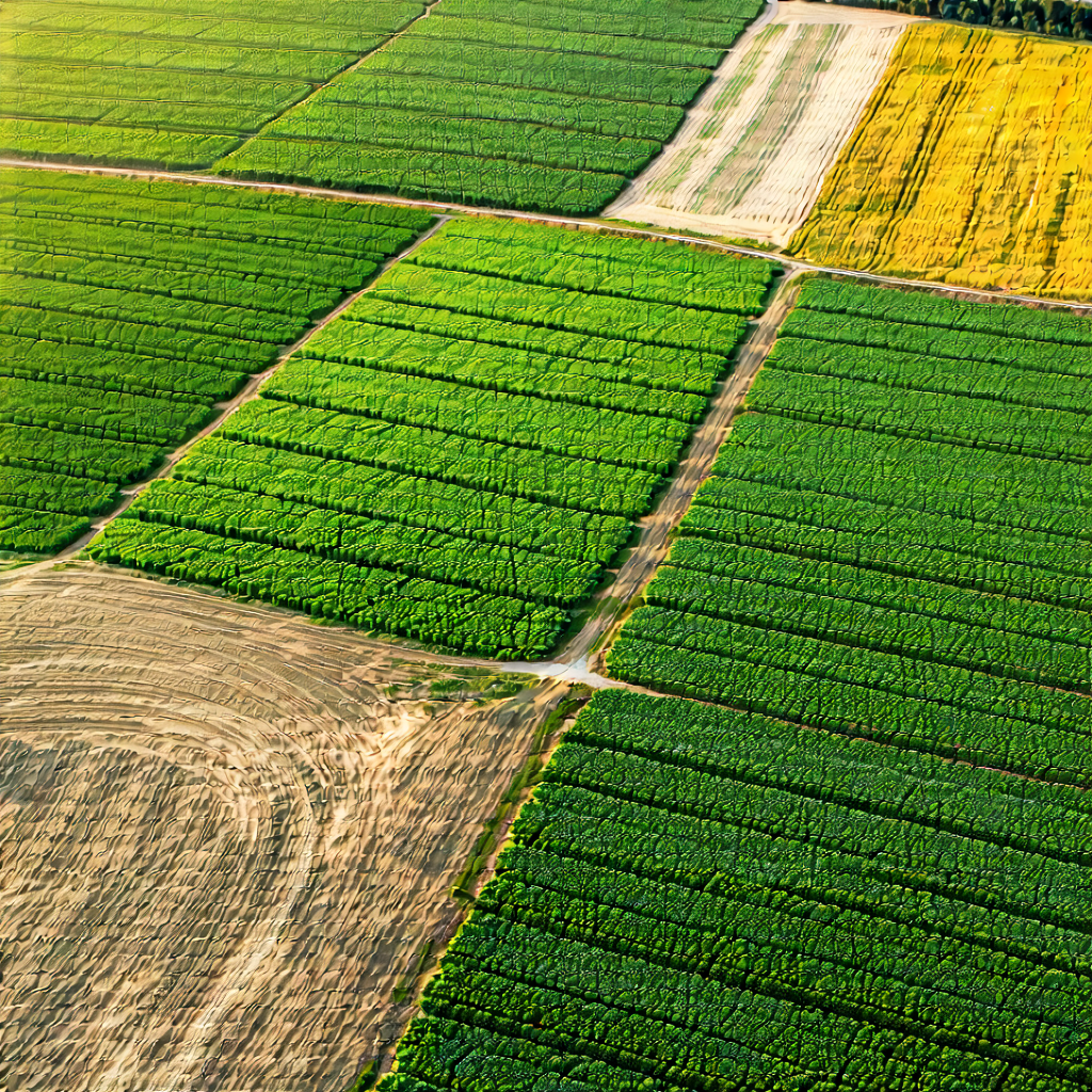 Nature 3D Render: Aerial view of agricultural fields