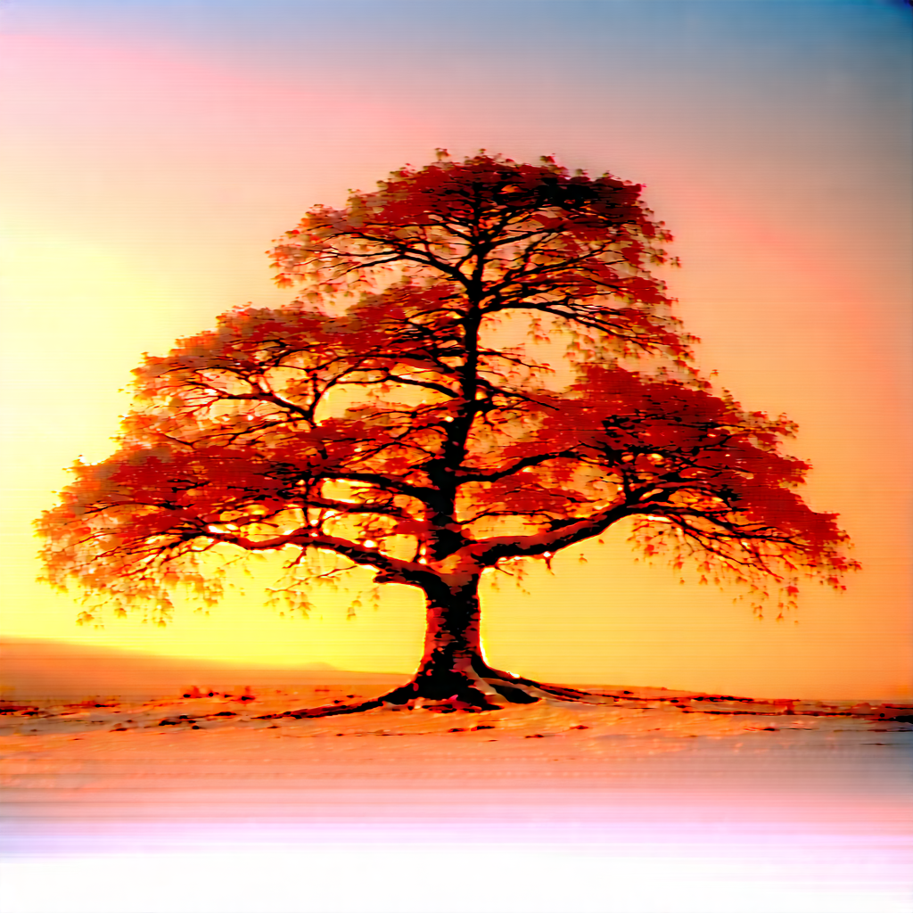 Nature Digital Illustration: Ancient Tree In Winter Snow With Large Tree