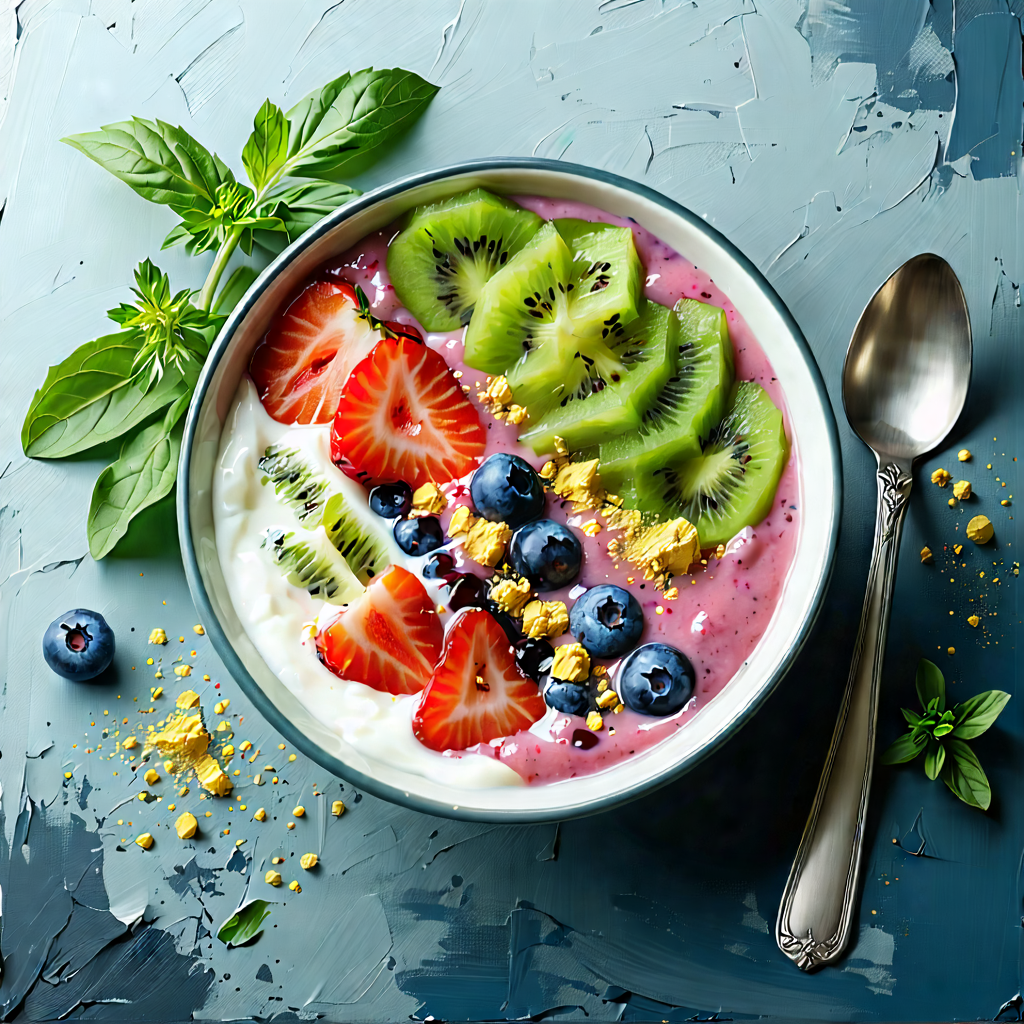 Lifestyle Etching: Smoothie Bowl Prepared With Seasonal Produce With Bowl Filled