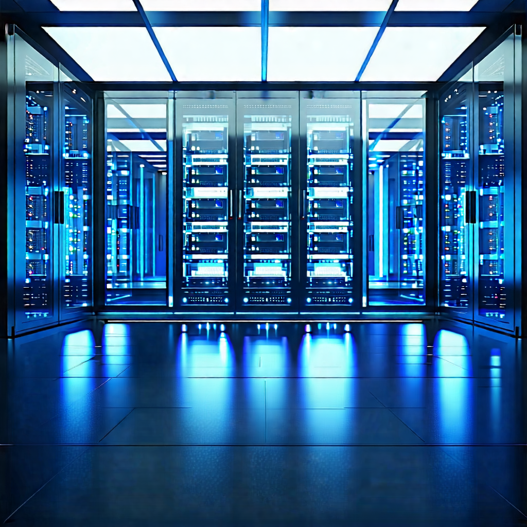Tech Technical Illustration: Futuristic Server Room With Image, There