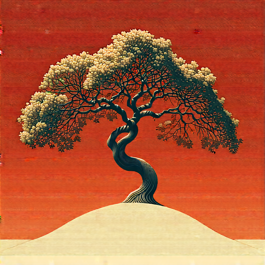 Nature Flat Design: (ancient:1.41) tree in summer