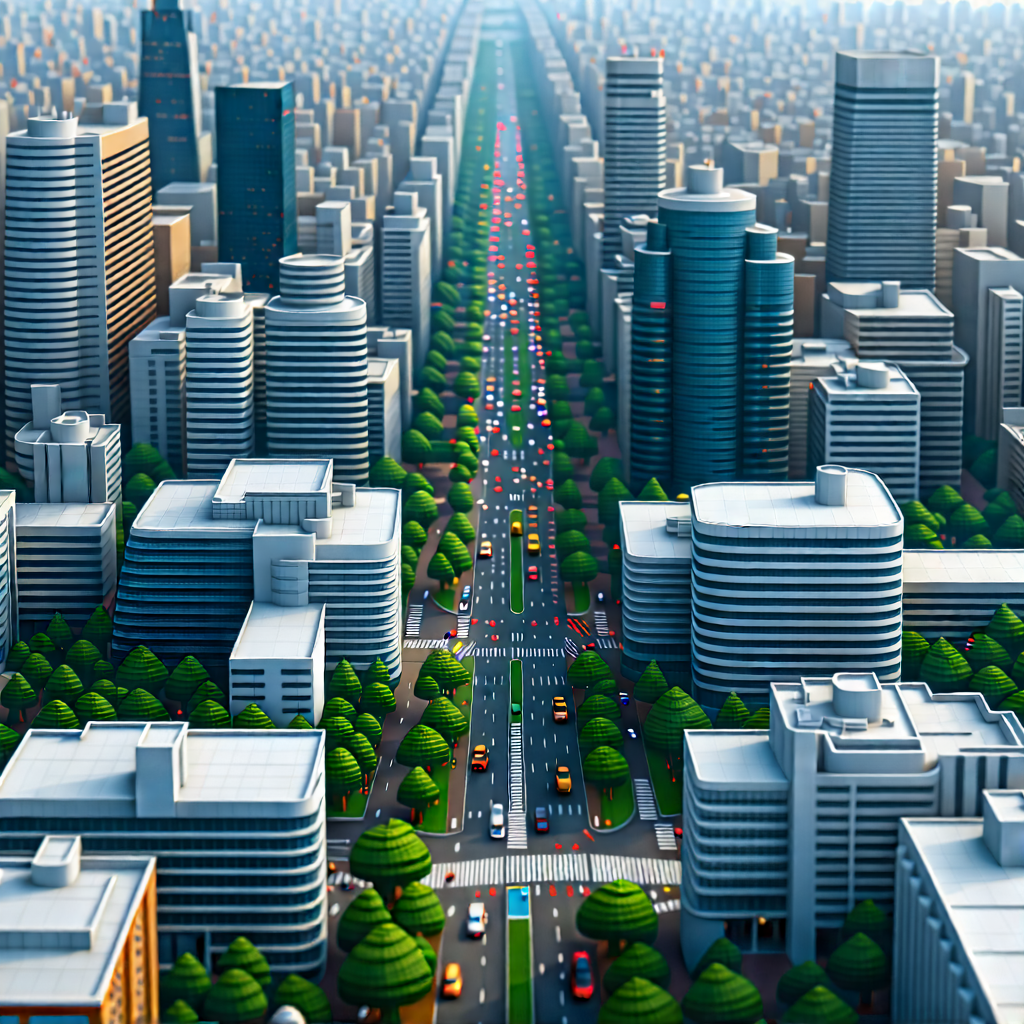 Urban Digital Art: Aerial View Of City Blocks With Large City