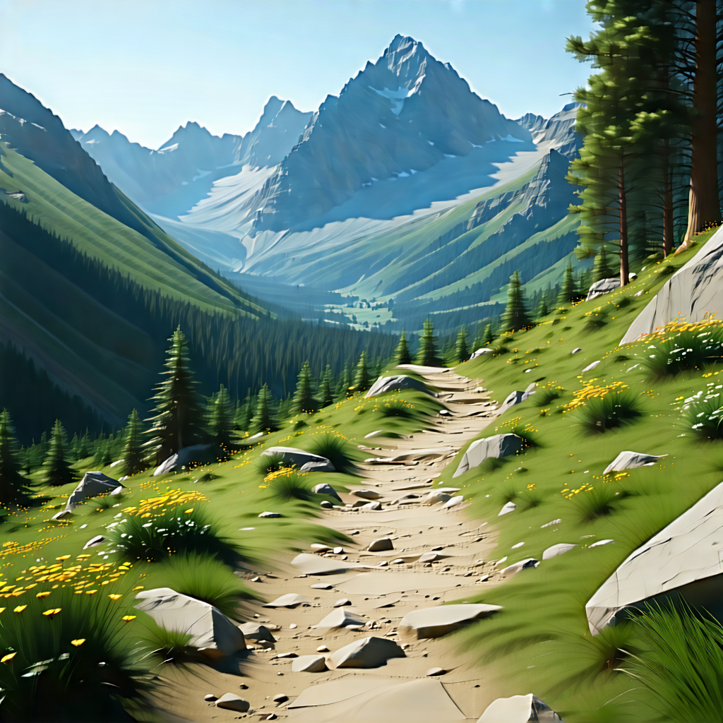 Lifestyle Concept Art: Hiking In Mountain Trail With Painting Mountain