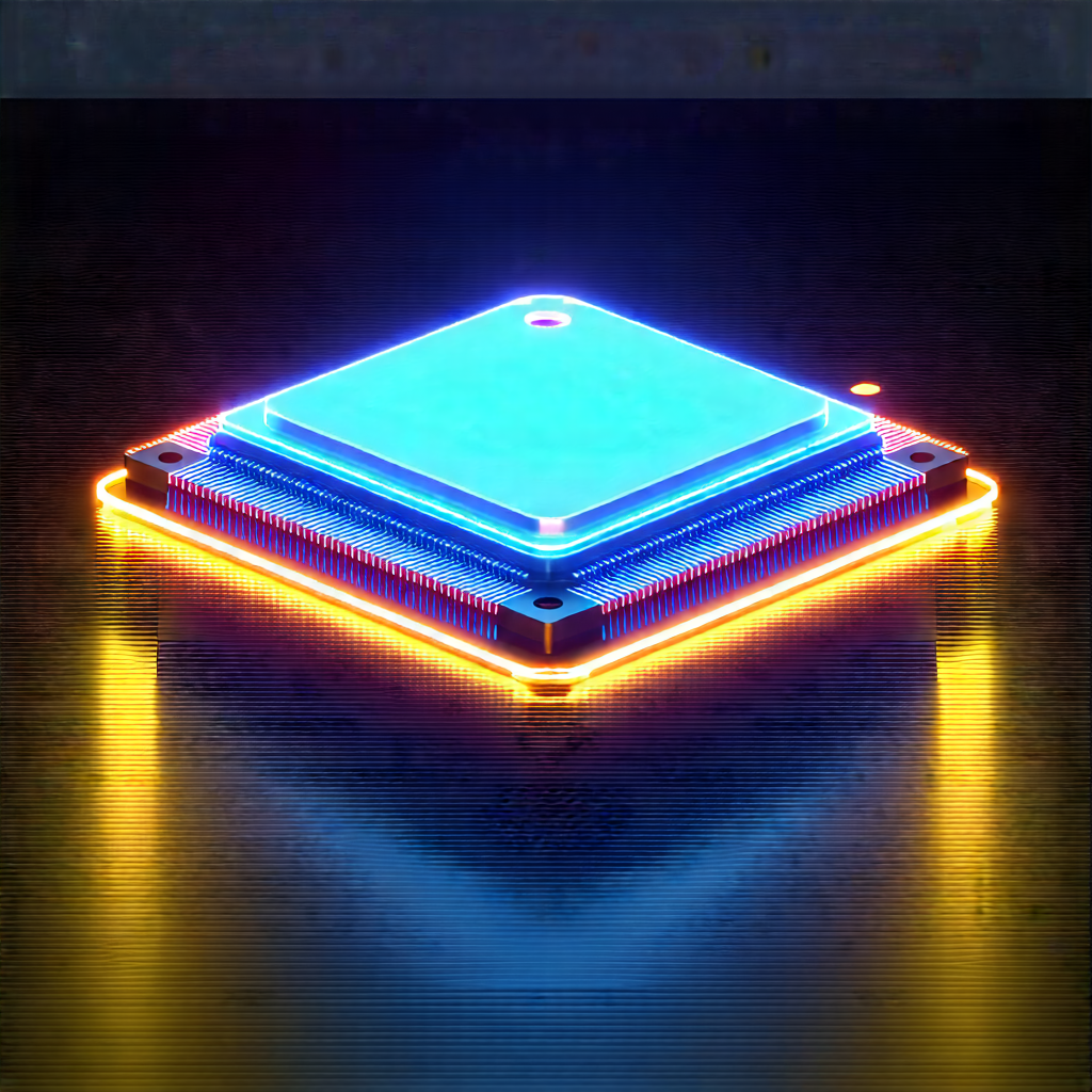 Tech Etching: Microchip with neon accents