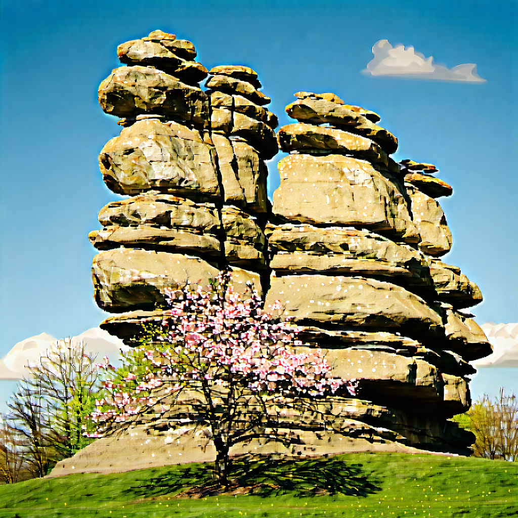 Nature Digital Art: Rock Formation In Spring Bloom With Large Rock