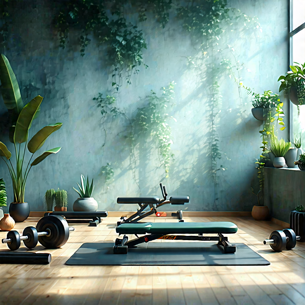 Lifestyle Digital Illustration: Wellness Scene With Fitness Equipment With Image, There