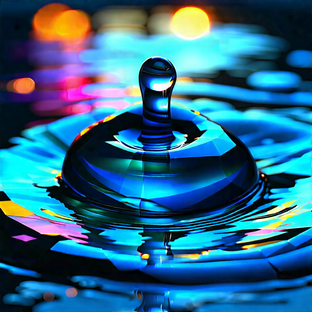 Abstract Low Poly Art: Macro View Of Liquid Interface With Blue Water