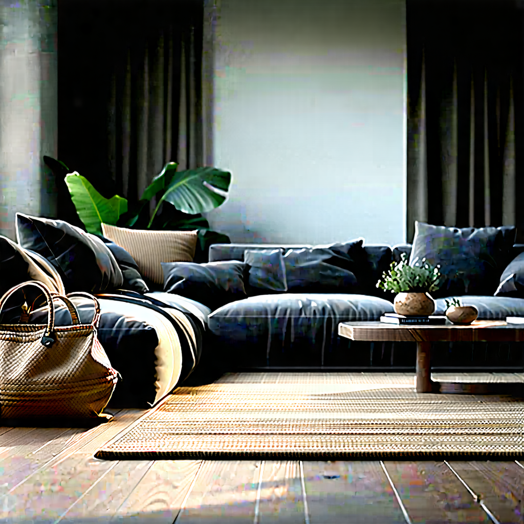 Lifestyle Graphic Design: Cozy Living Room With Comfortable Textiles With Large, Modern