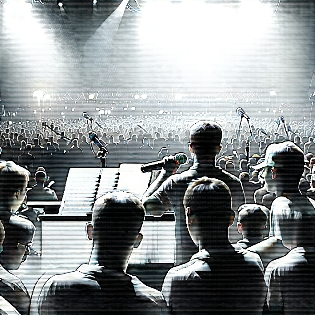 Urban Pencil Sketch: Urban outdoor concert scene