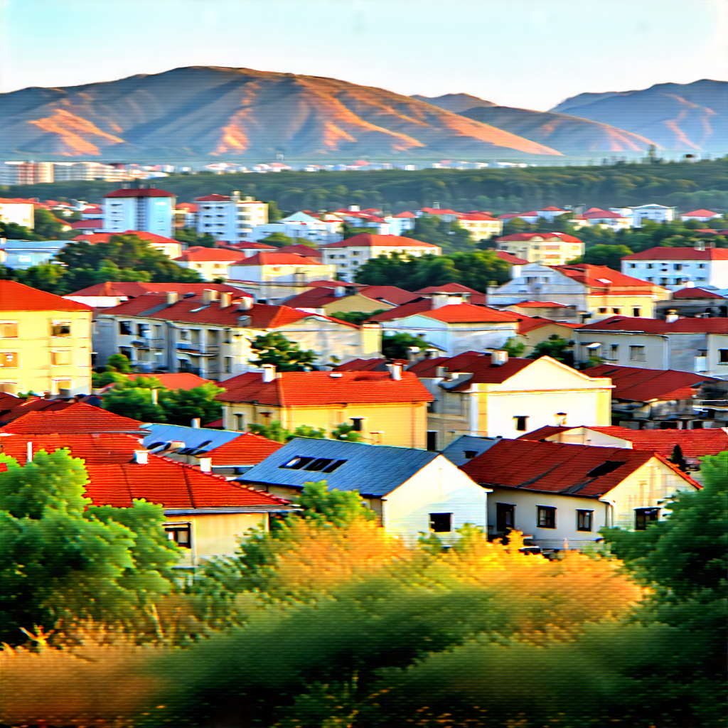 Urban Graphic Design: Cityscape Of Small Town During Midday With Beautiful Cityscape