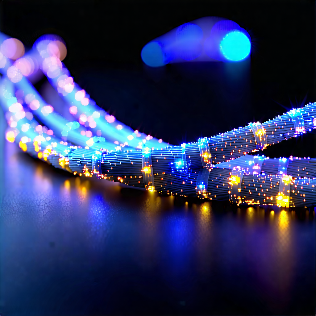 Tech Voxel Art: Close-up Of Fiber Optic Cables With Close-up Blue