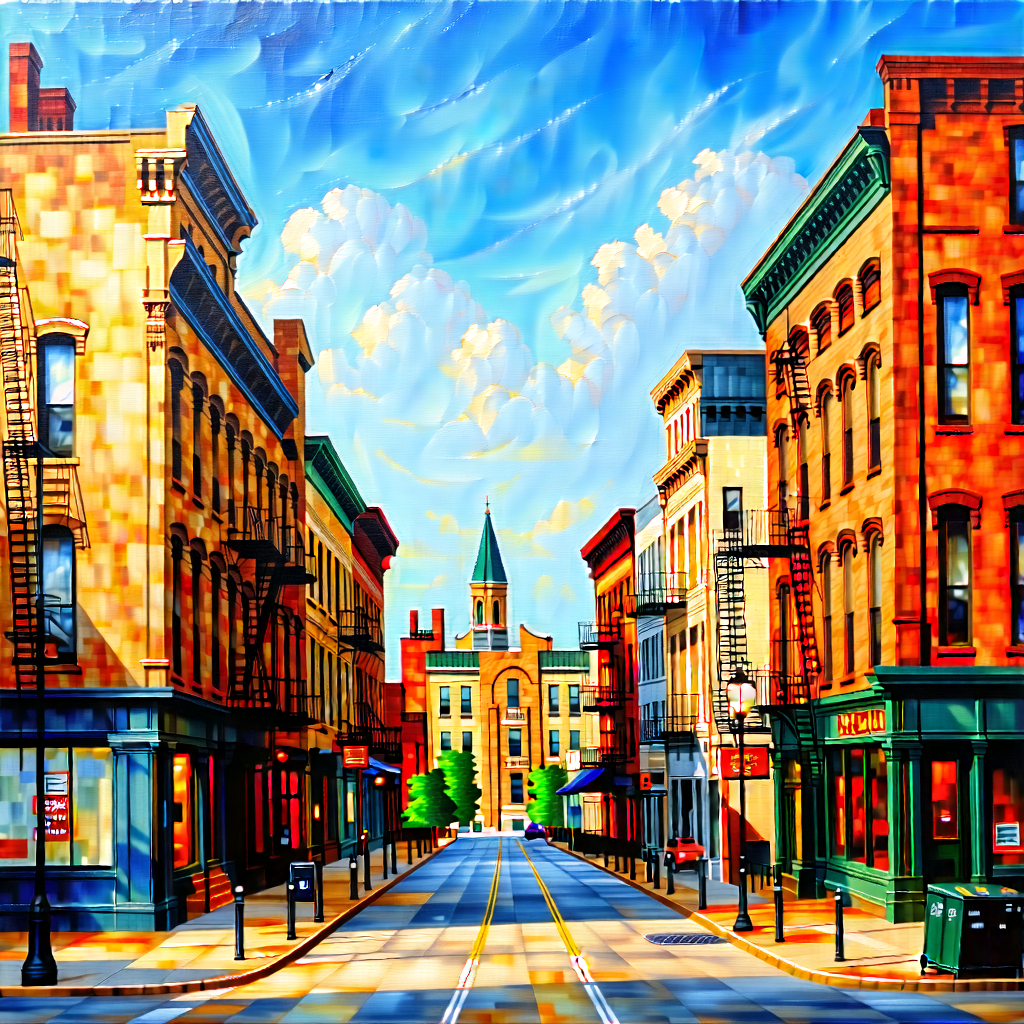 Urban Oil Painting: Urban street with historic buildings