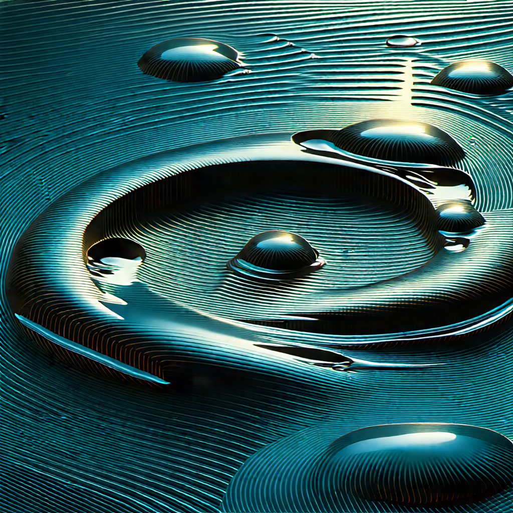 Abstract Woodcut Print: Macro View Of Liquid Interface With Blue Background