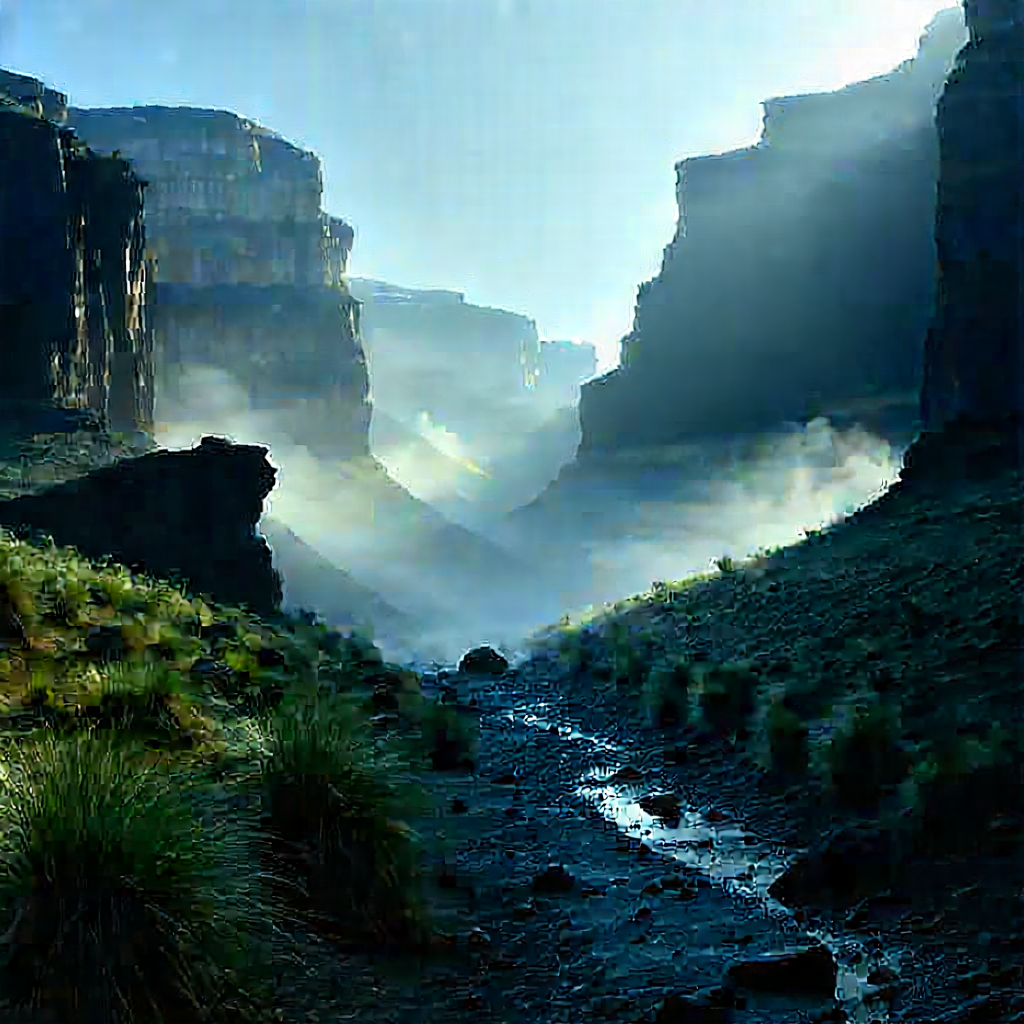 Nature Matte Painting: Mist Over Canyon Floor With Beautiful Mountain
