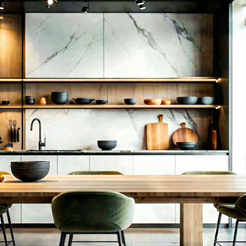 Lifestyle Tilt-shift Photography: Modern Kitchen With Minimalist Decor With Large Kitchen