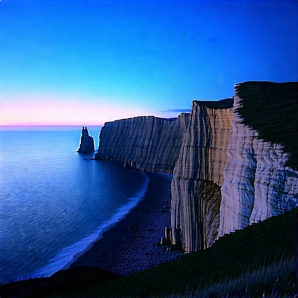 Nature Concept Art: Coastal Cliff During Blue Hour With Beautiful Beach