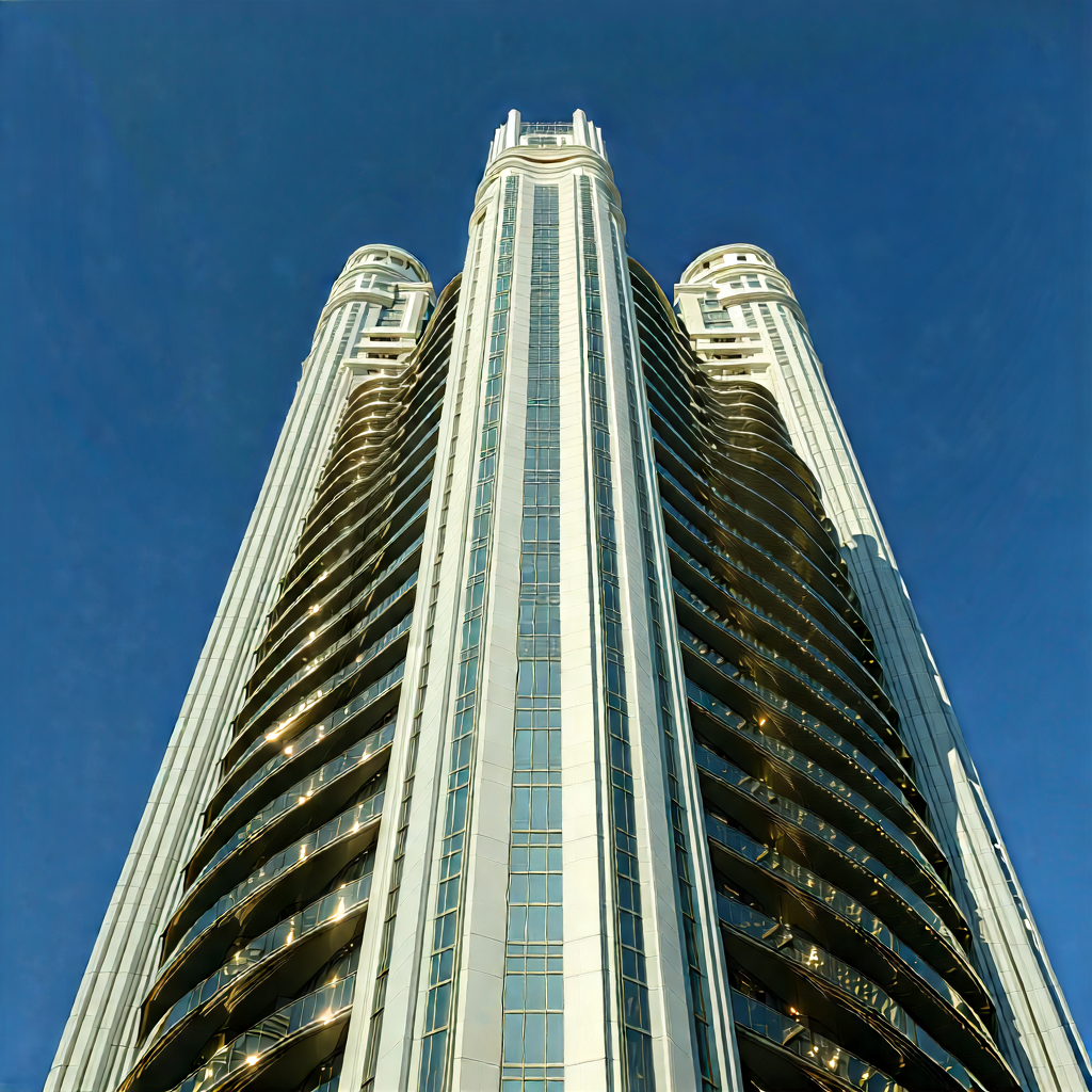 Urban Advertising Photography: Skyscraper With Artistic Facade With Tall Building