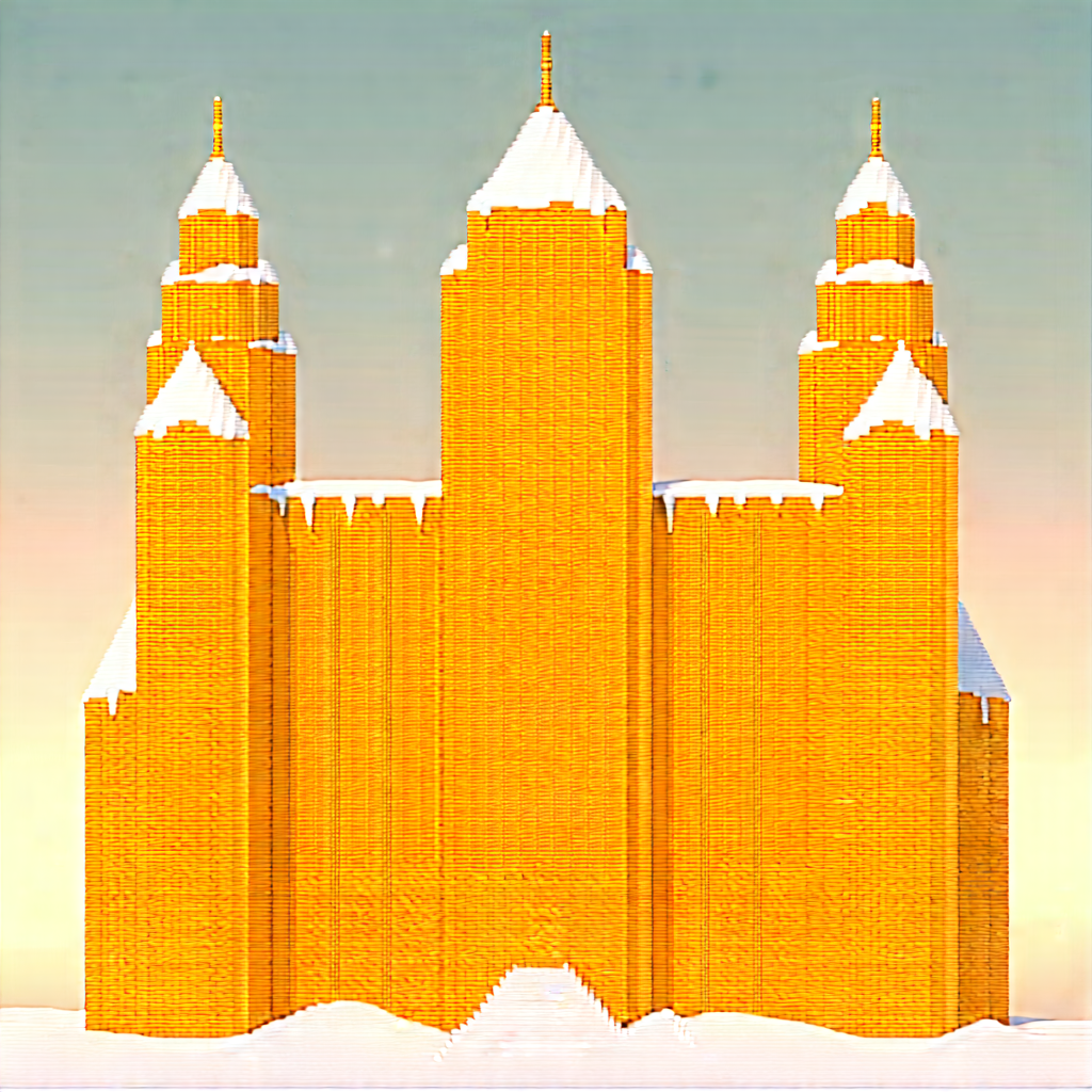 Urban Low Poly: Famous (building:1.5) with snow covering