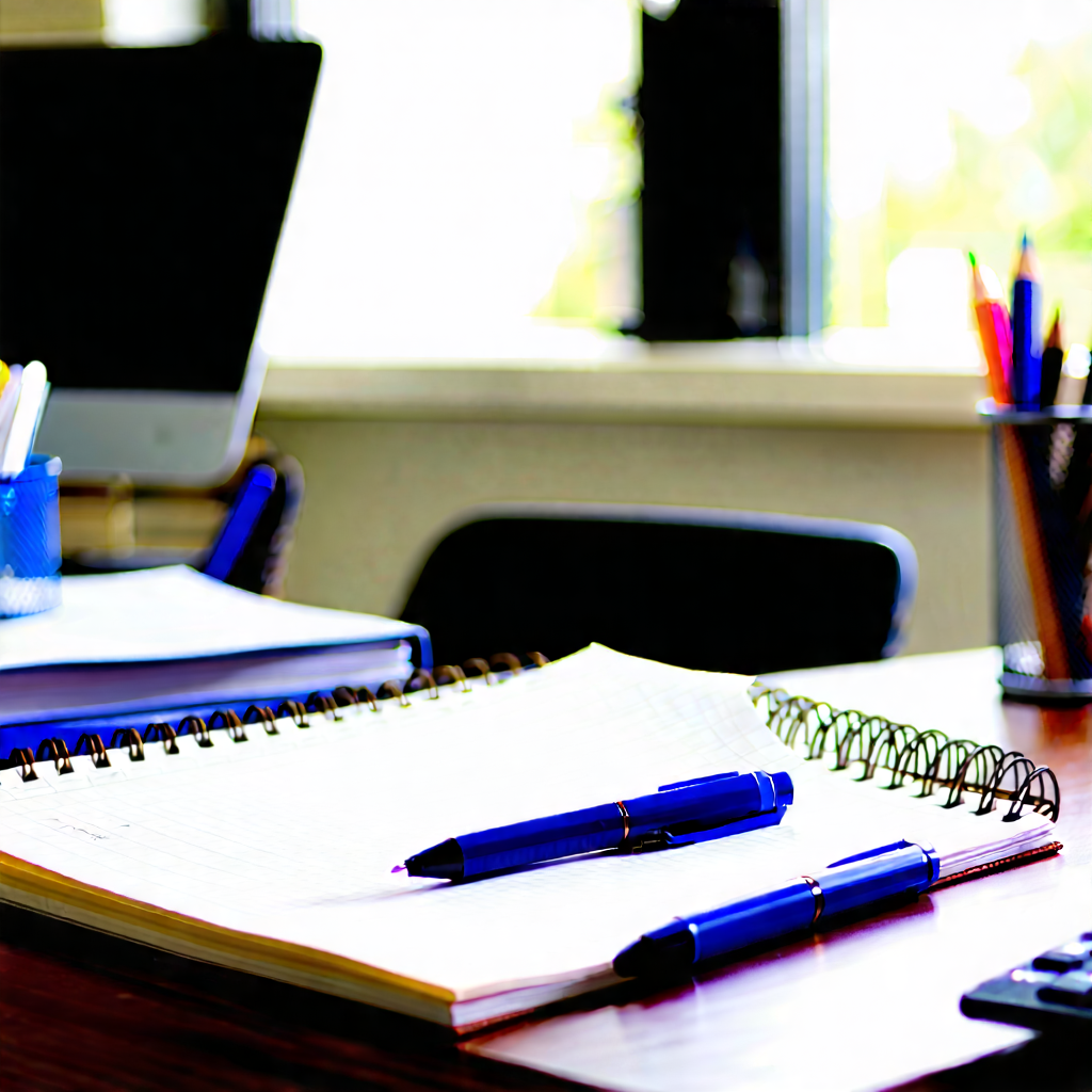 Business Tilt-shift Photography: Workplace With Notebooks And Pens On Desk With Desk Variety