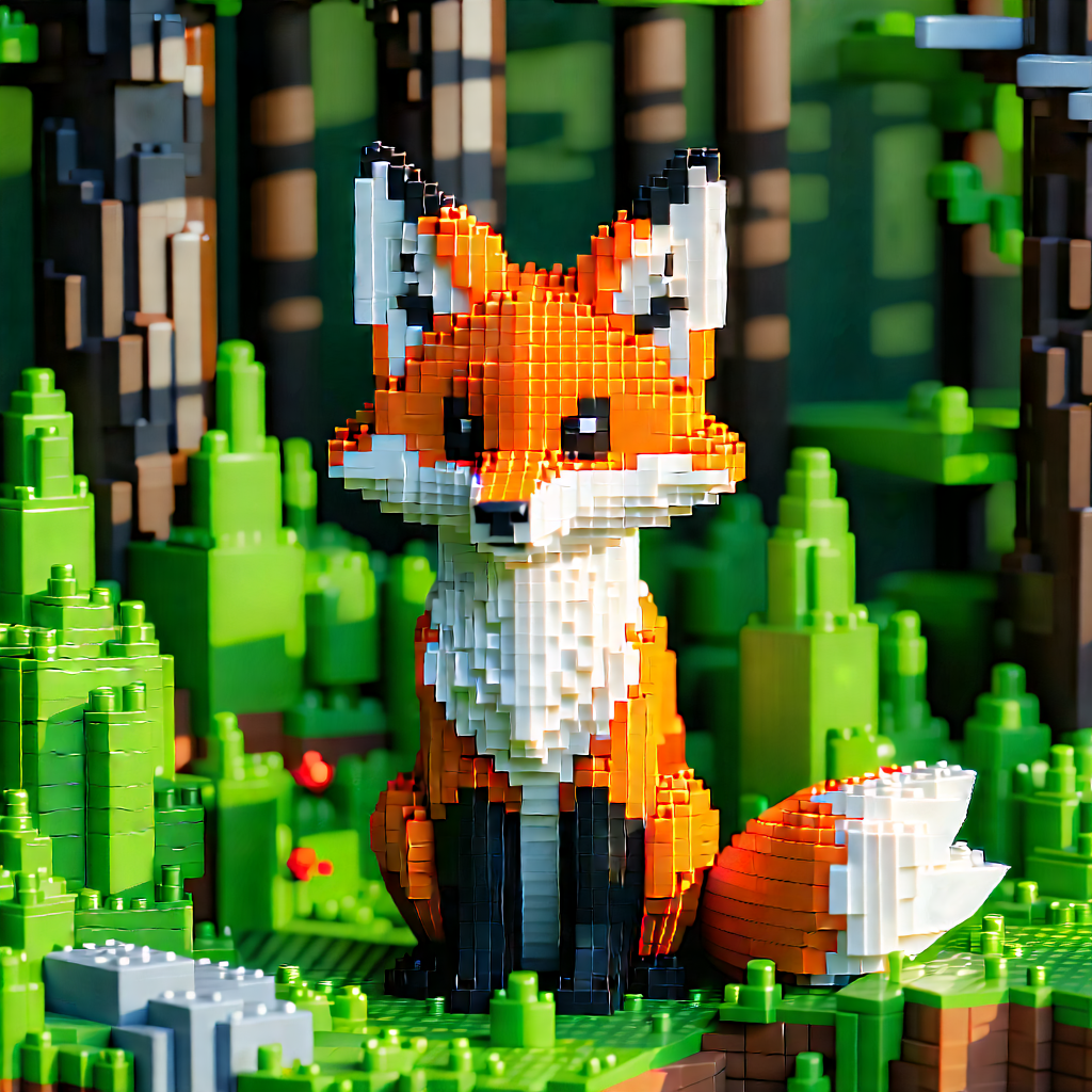 Nature Voxel Art: Fox In Natural Habitat With Small, Colorful
