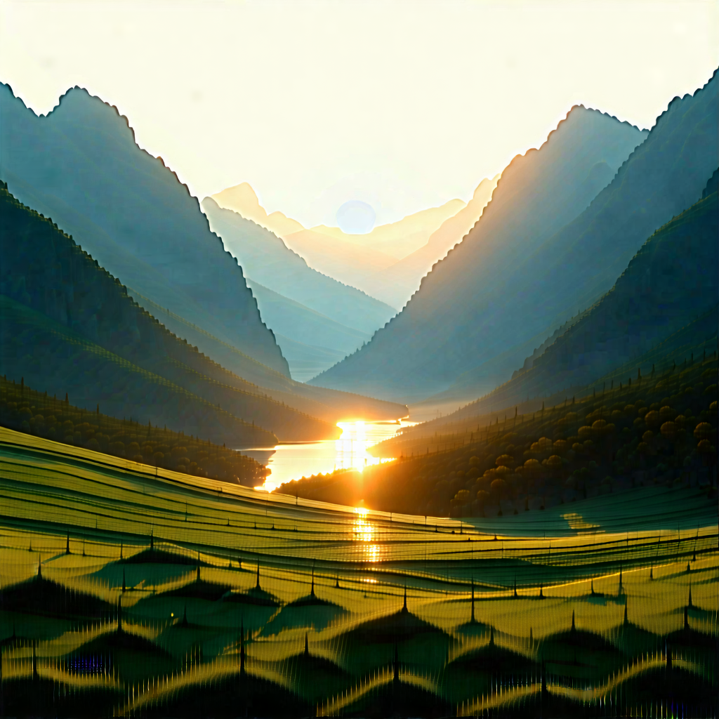 Nature Minimalist Design: Valley During Sunrise With Painting Beautiful