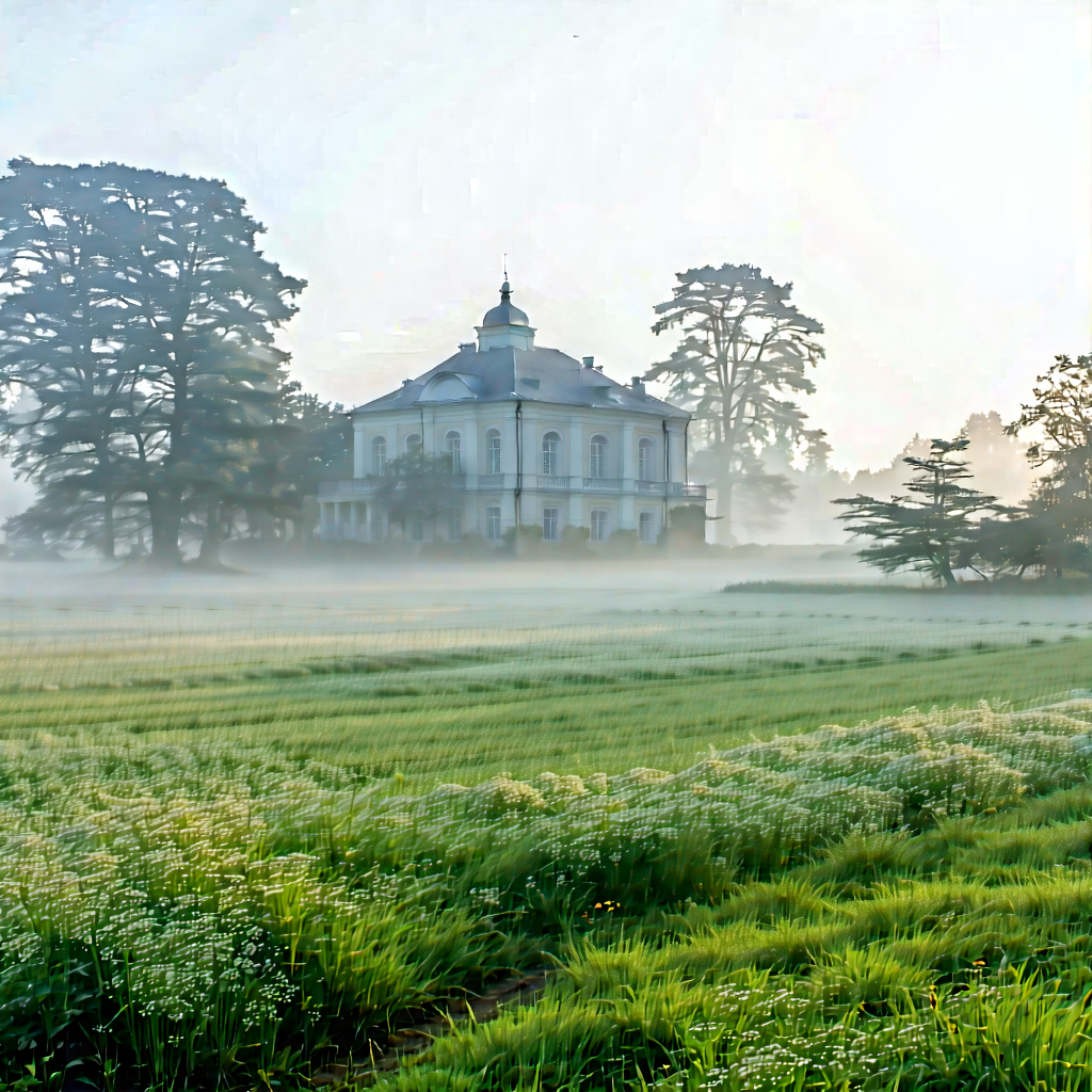Nature Architectural Photography: Meadow During Foggy Morning With Large, White