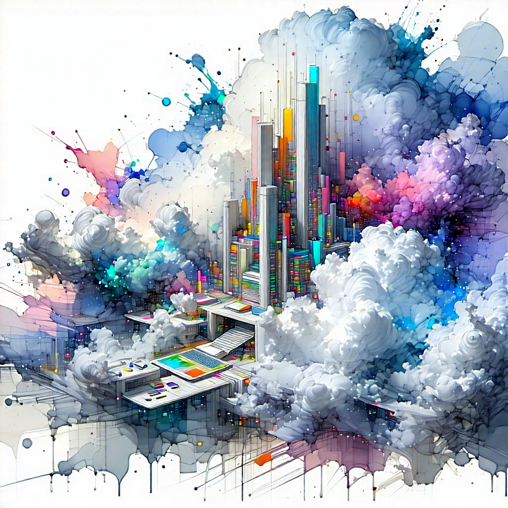 Tech Ink Drawing: Cloud computing visualization